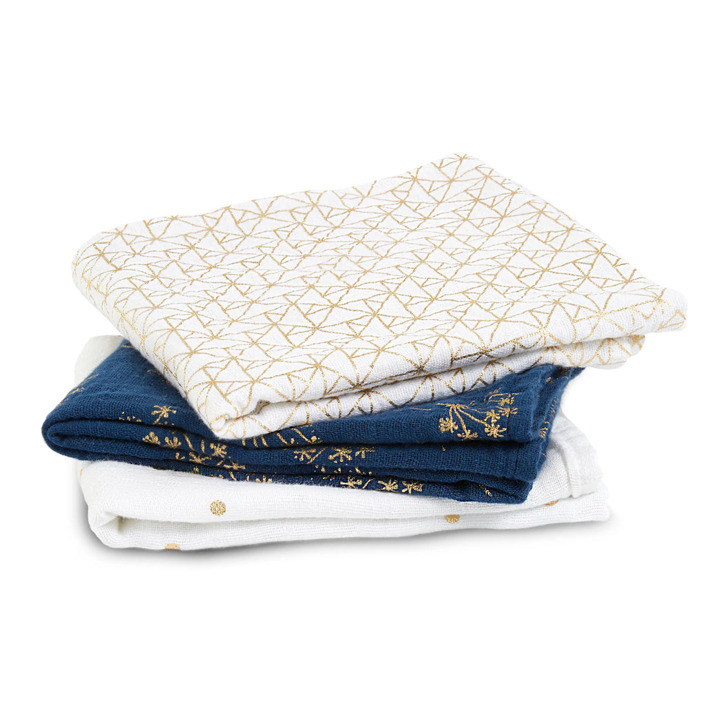 Aden + Anais Metallic Gold Deco Musy Muslin Squares 3 Pack - The Baby Service