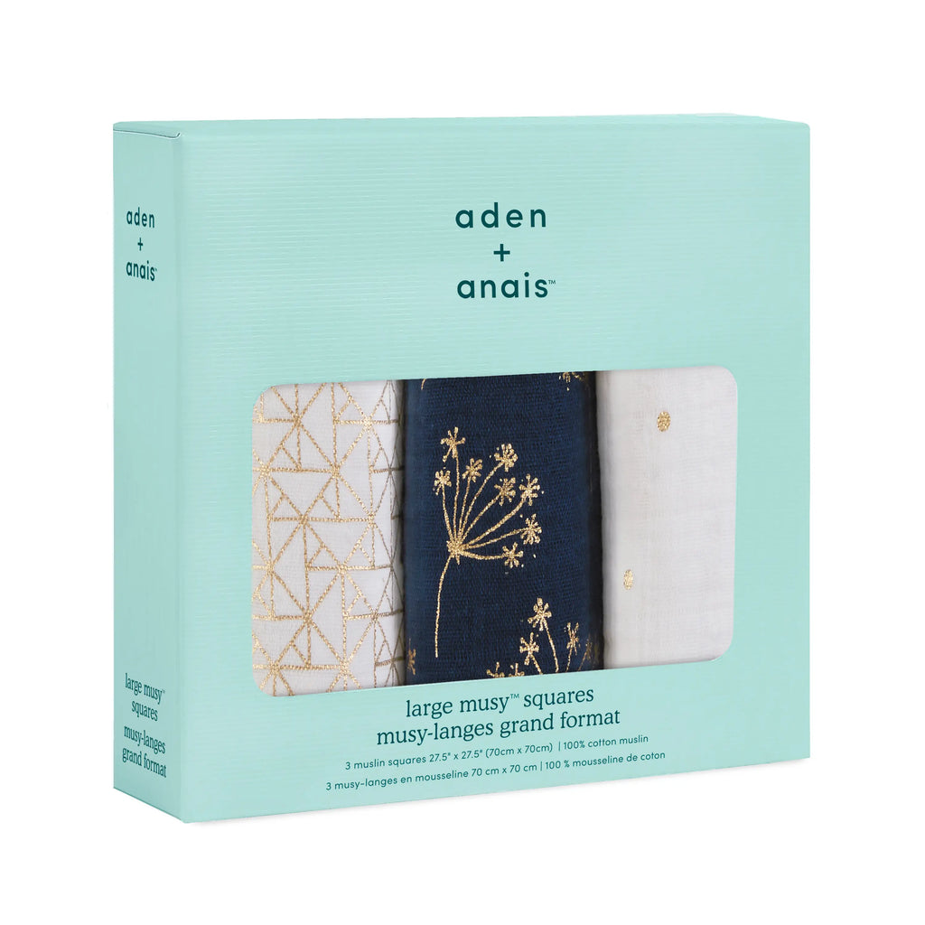 Aden + Anais Metallic Gold Deco Musy Muslin Squares 3 Pack - Gift - The Baby Service