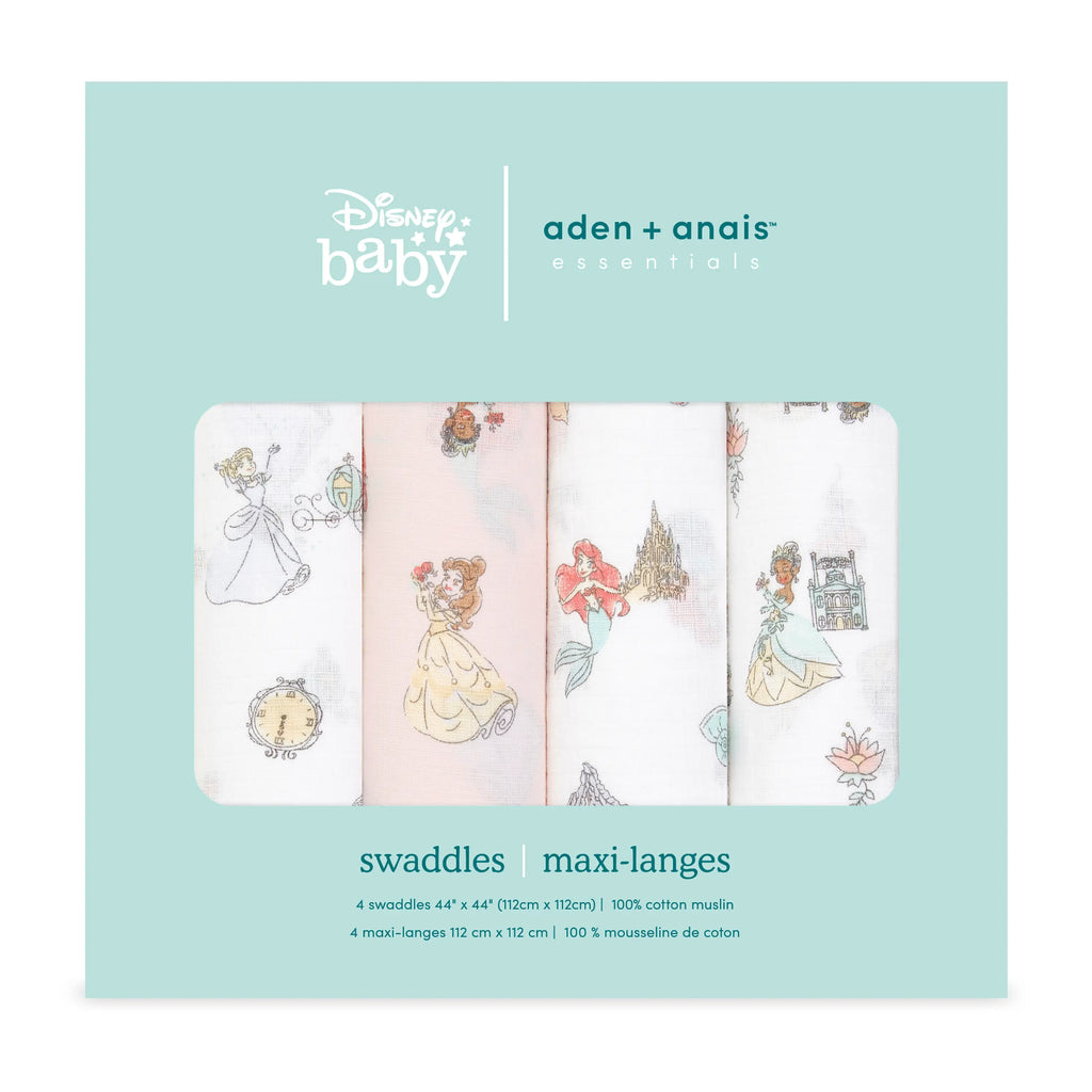 Aden + Anais Essentials Classic Swaddle Blankets - Disney Princess - 4 Pack - Gifts - The Baby Service