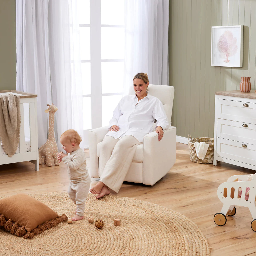 iL Tutto - Paige Recliner Glider Nursery Chair in Sea Shell - Lifestyle - The Baby Service