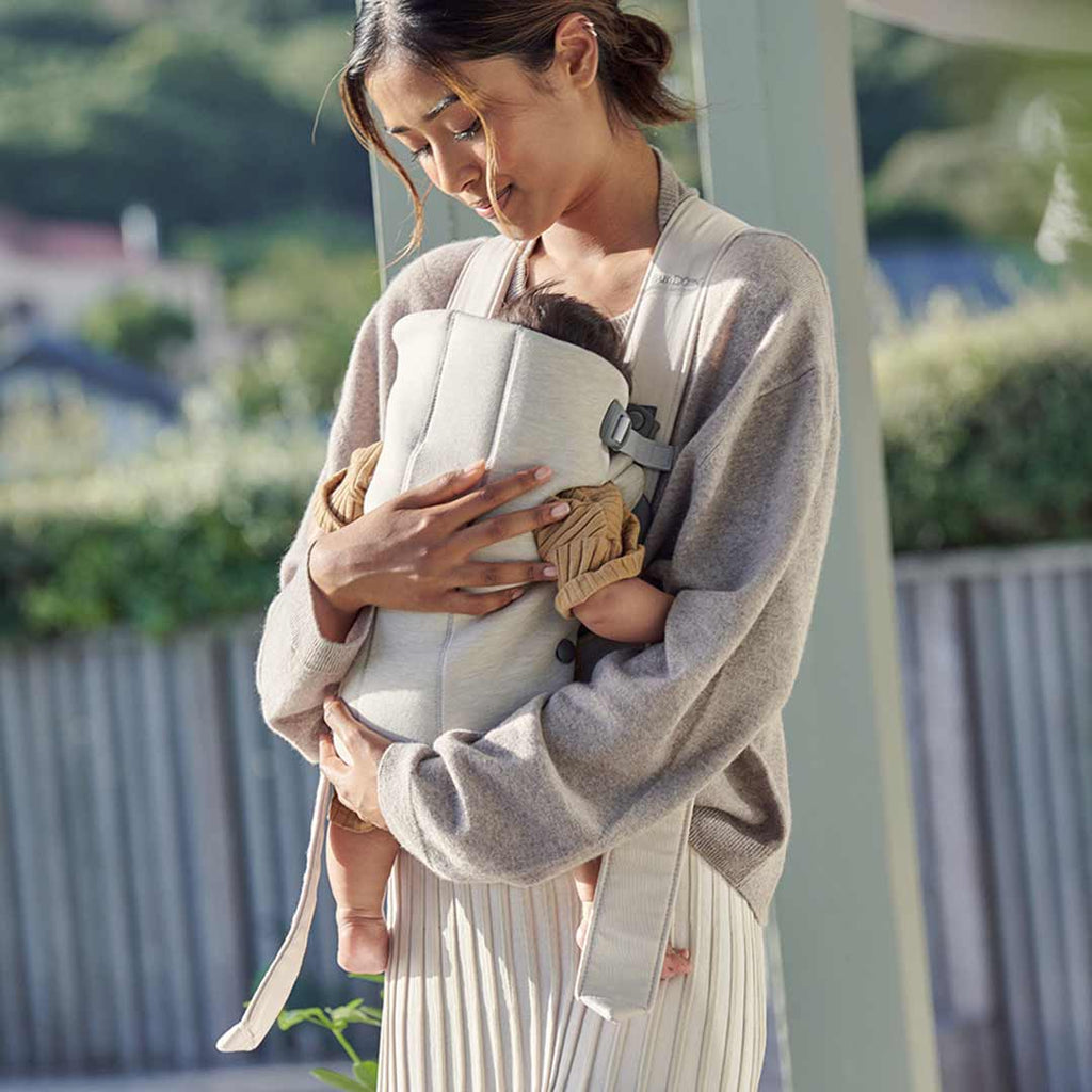 BabyBjorn Mini 3D Jersey Baby Carrier - Light Beige - Lifestyle - The Baby Service