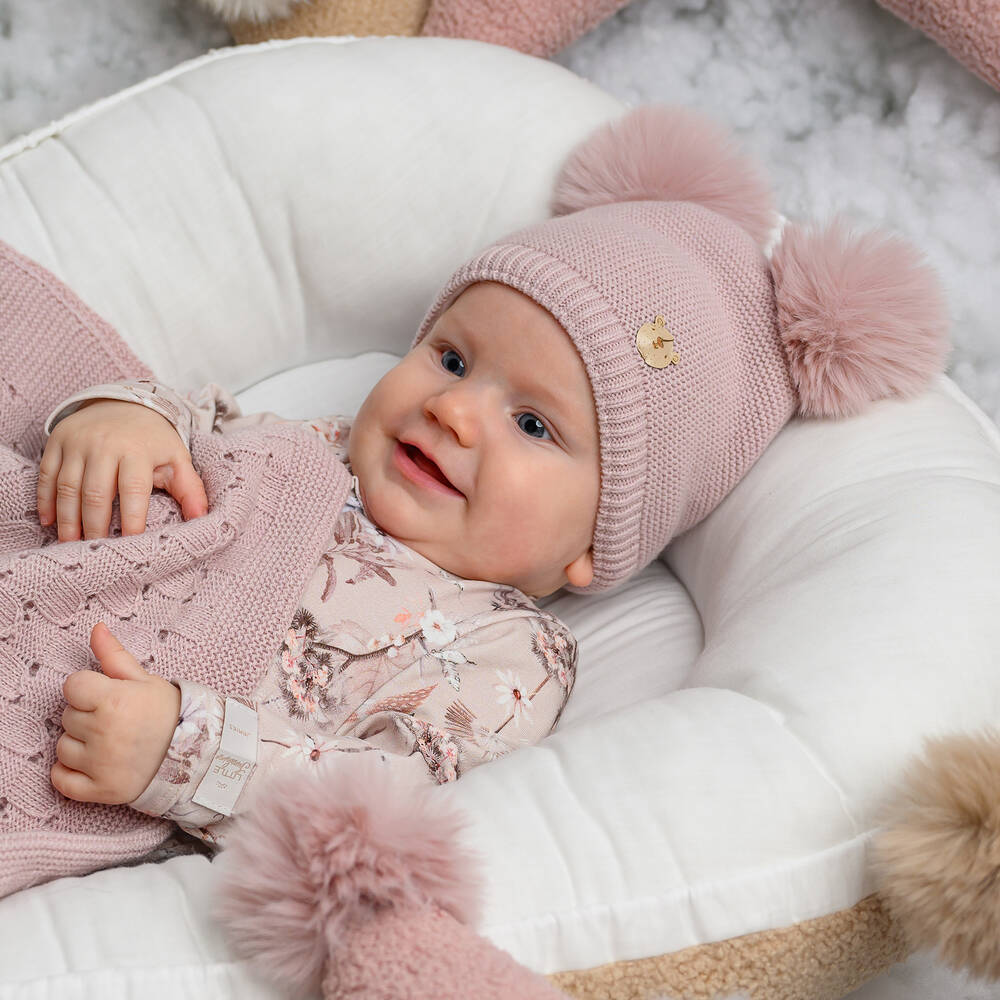 Jamiks - Baby Girls Pink Wool-Knit Pom-Pom Hat - Lifestyle - The Baby Service