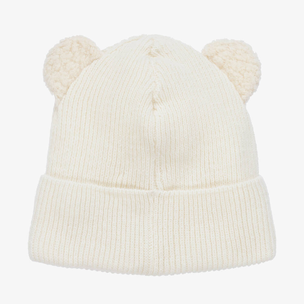 Jamiks - Ivory Wool-Knit Teddy Bear Baby Hat - Back - The Baby Service