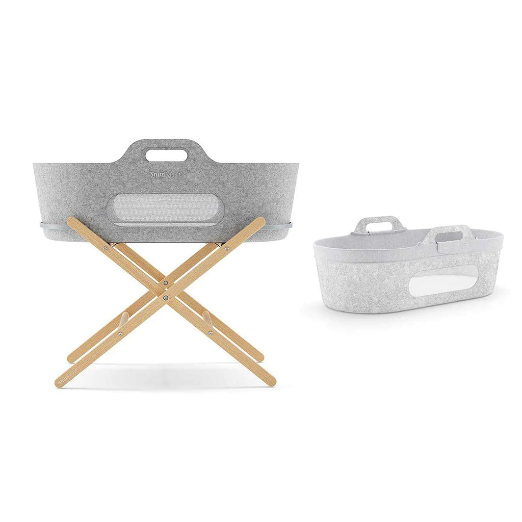 SnuzBaskit Light Grey Moses Basket & Natural Stand - The Baby Service
