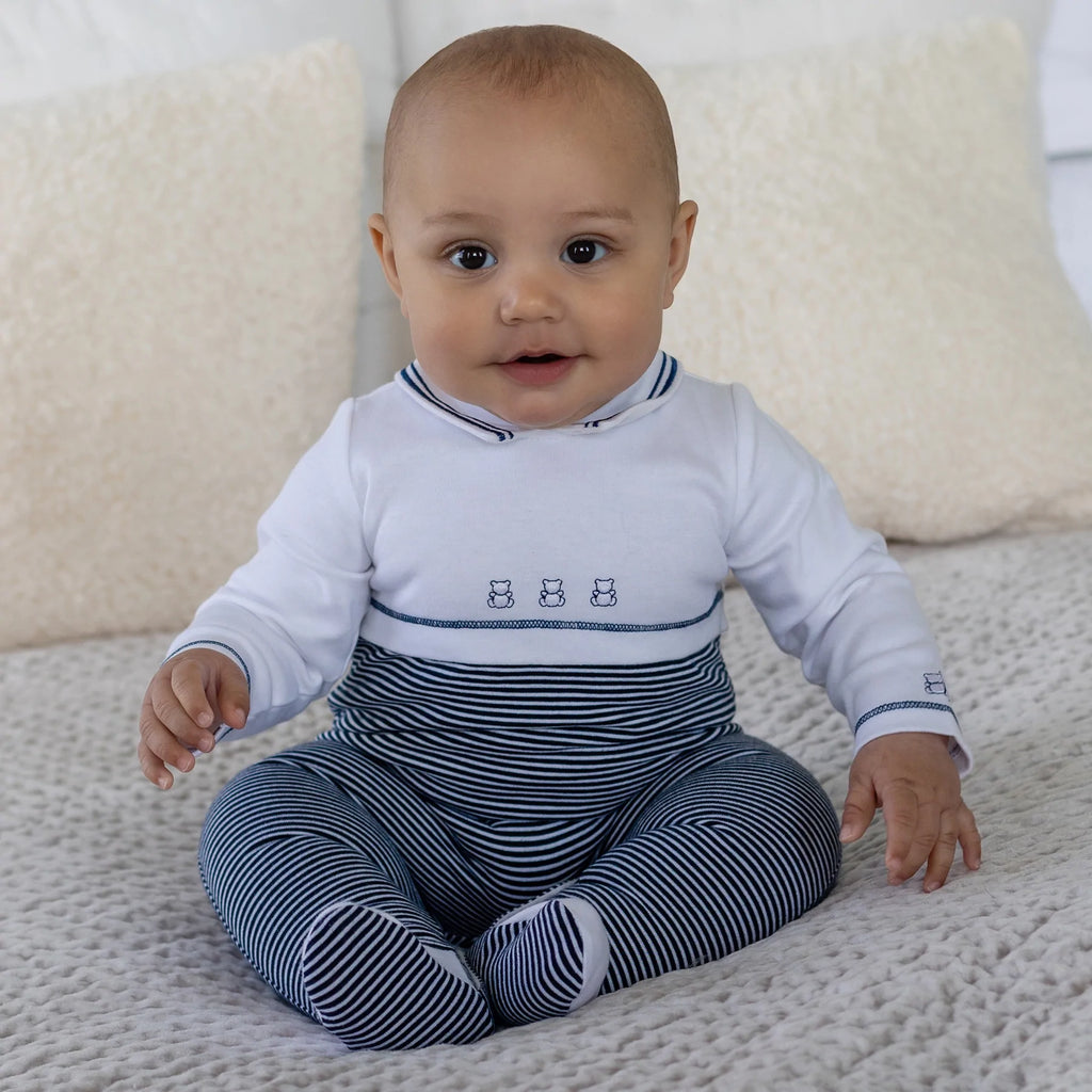 Emile et Rose - Crosby Navy Striped Boys Babygrow - The Baby Service