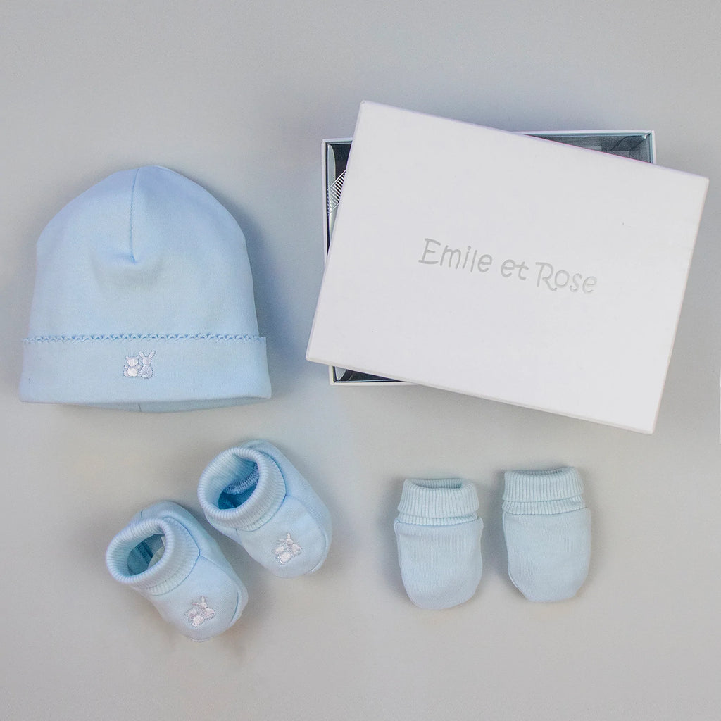 Emile et Rose - Baby Hat Bootie and Mitt Gift Set Blue - The Baby Service