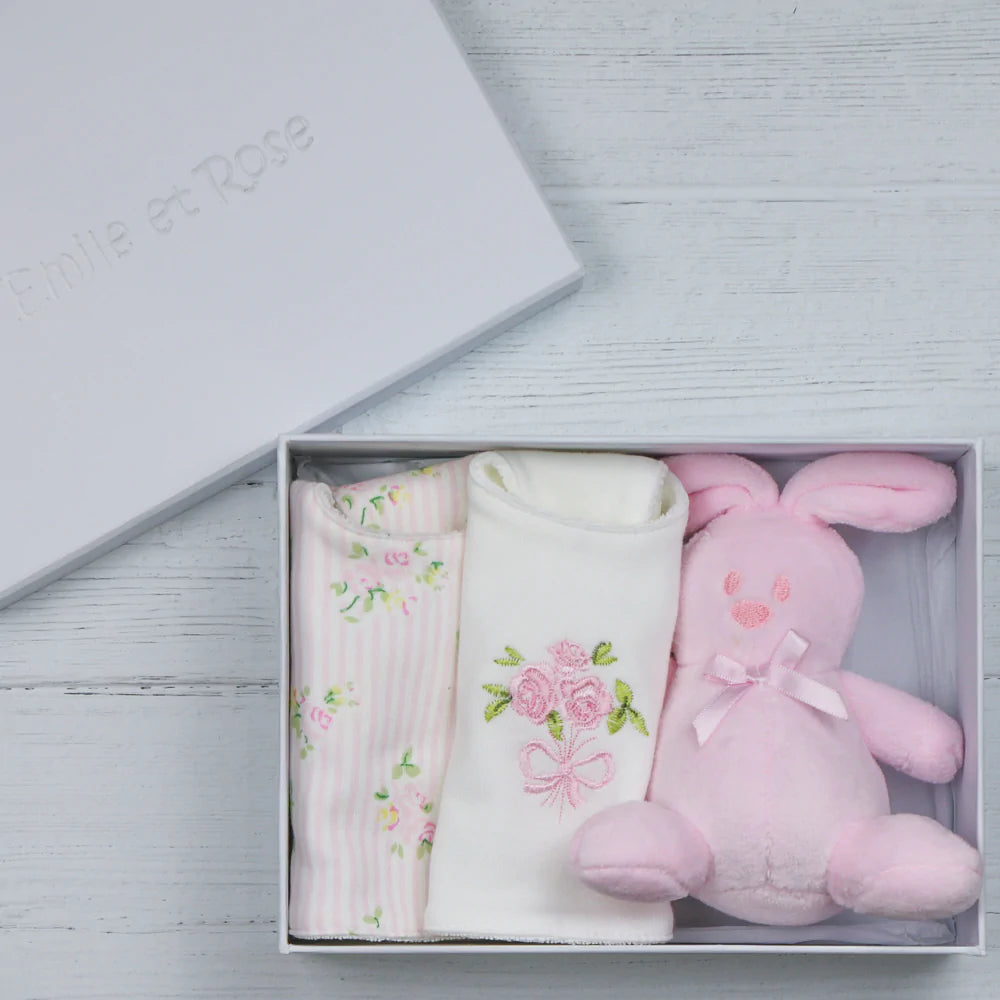 Emile et Rose - Tilda Pink Floral Print Bib and Bunny Gift Set Pink - The Baby Service