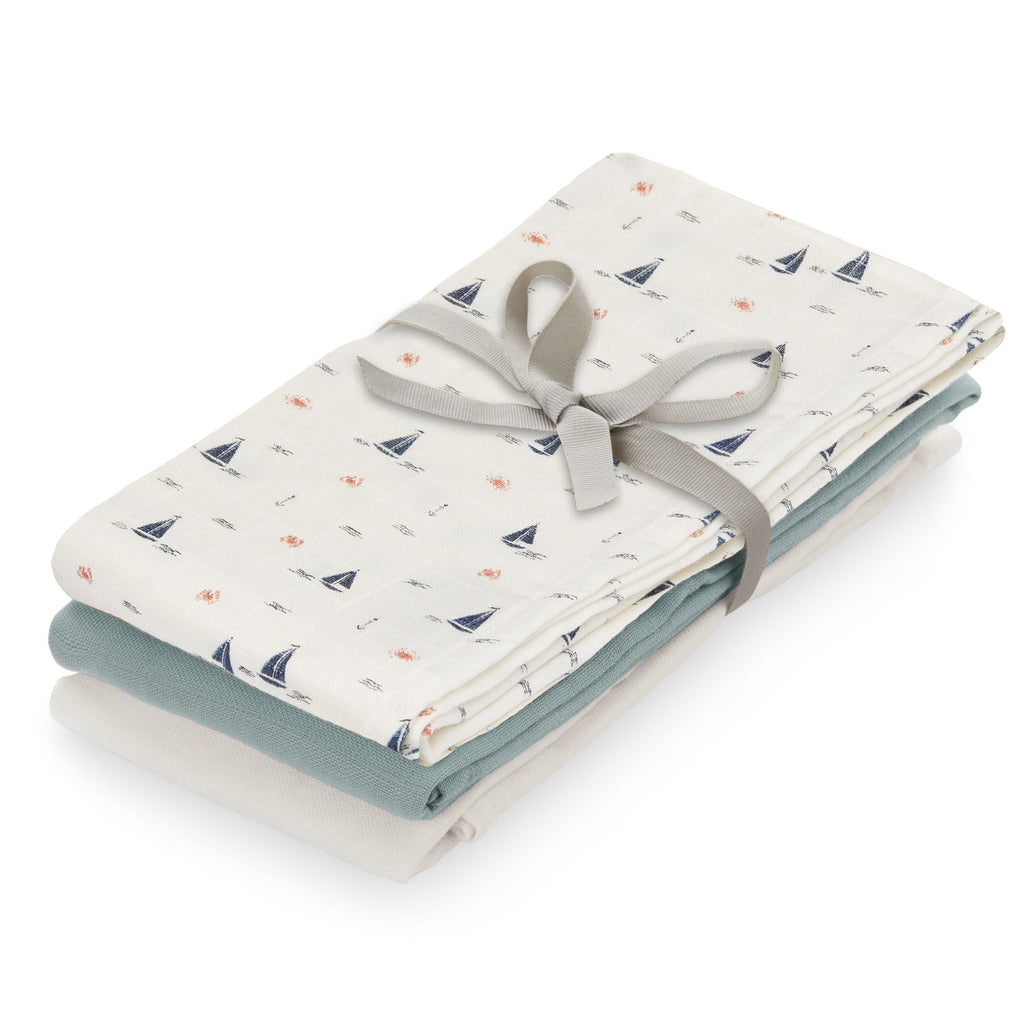 Cam Cam Muslin Cloths Mixed 3 Pack in Sailboats - The Baby Service