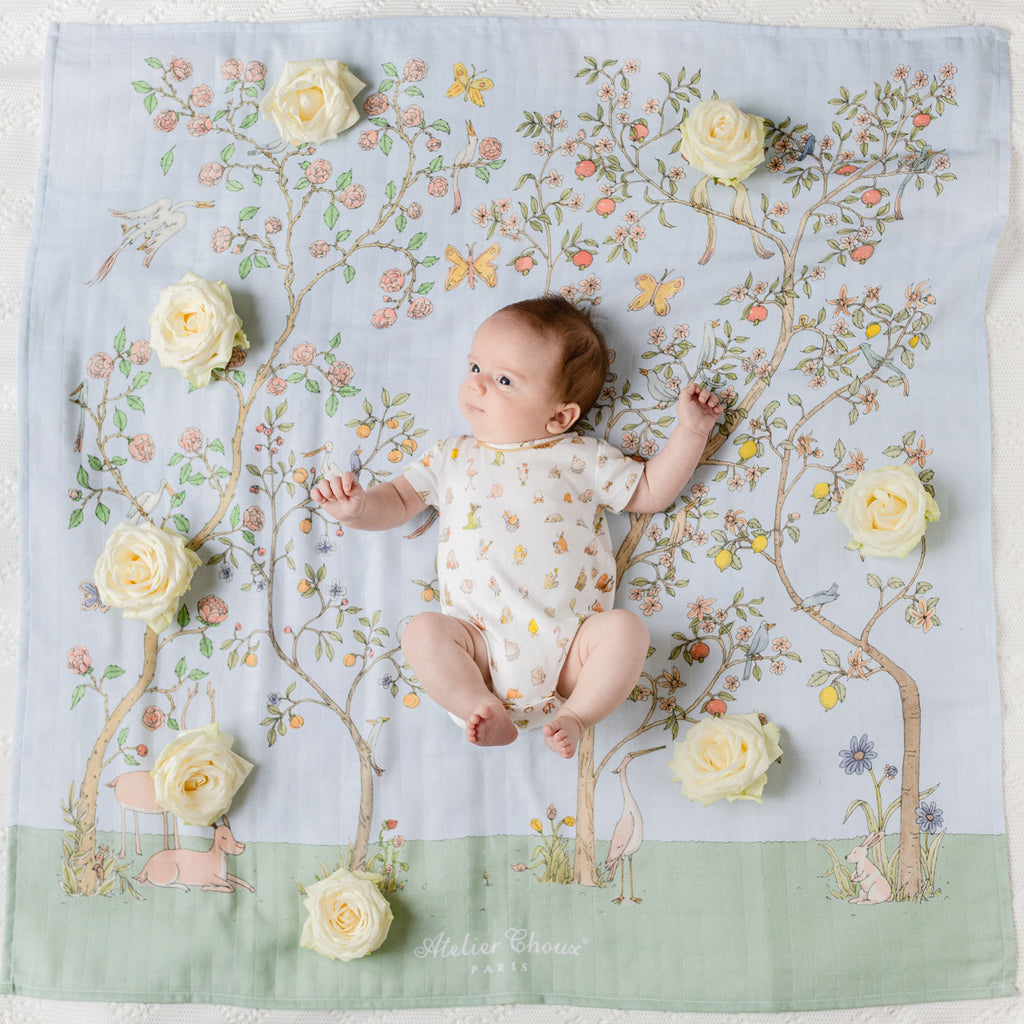 Atelier Choux - Organic Swaddle - In Bloom Blue - The Baby Service.com