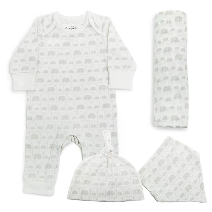 From Babies With Love Elephant Family Gift Set Pouch Jumbo - Baby Grow Bib & Hat