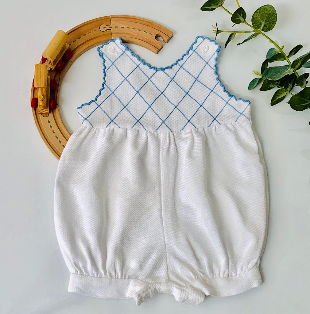 Piaro Baby Hand Embroidered Blue Bubble Romper Classic Luxury Clothing
