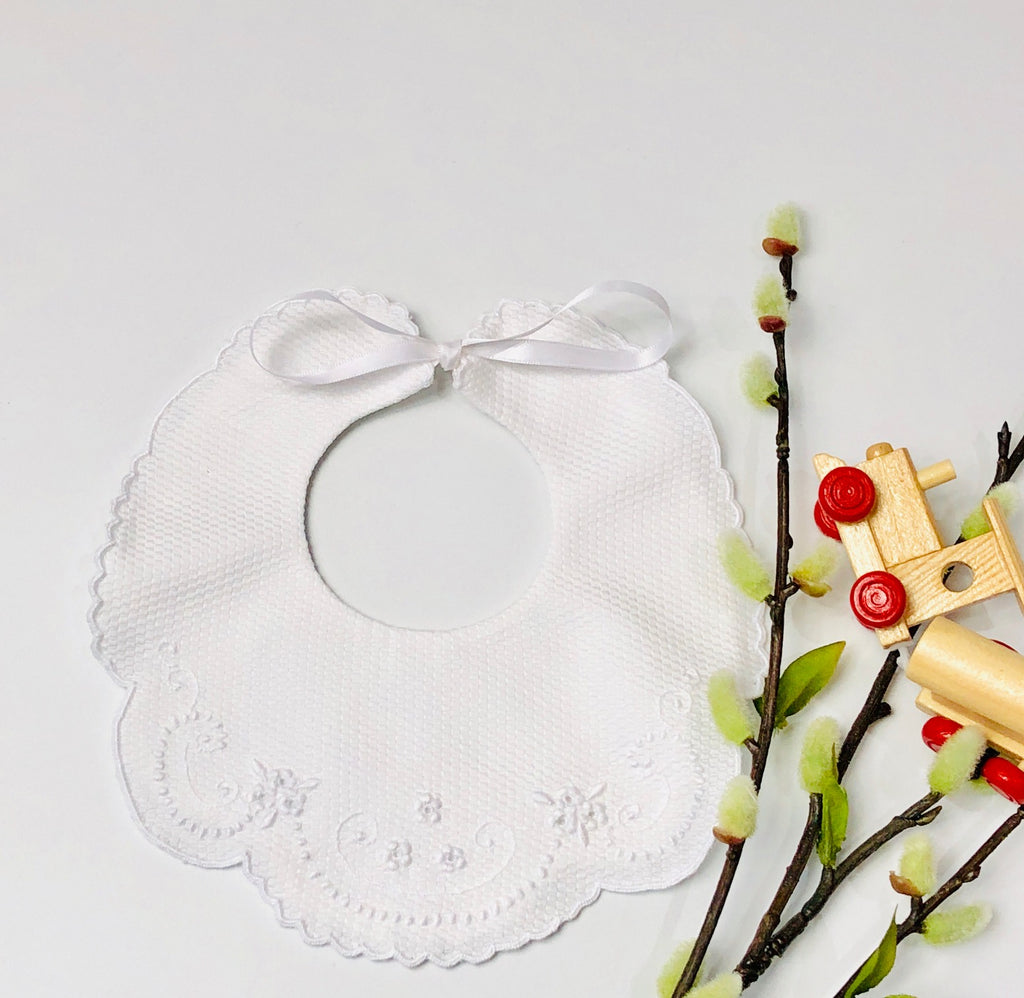 Piaro New Born Luxury Baby Hand Embroidered Bib in White