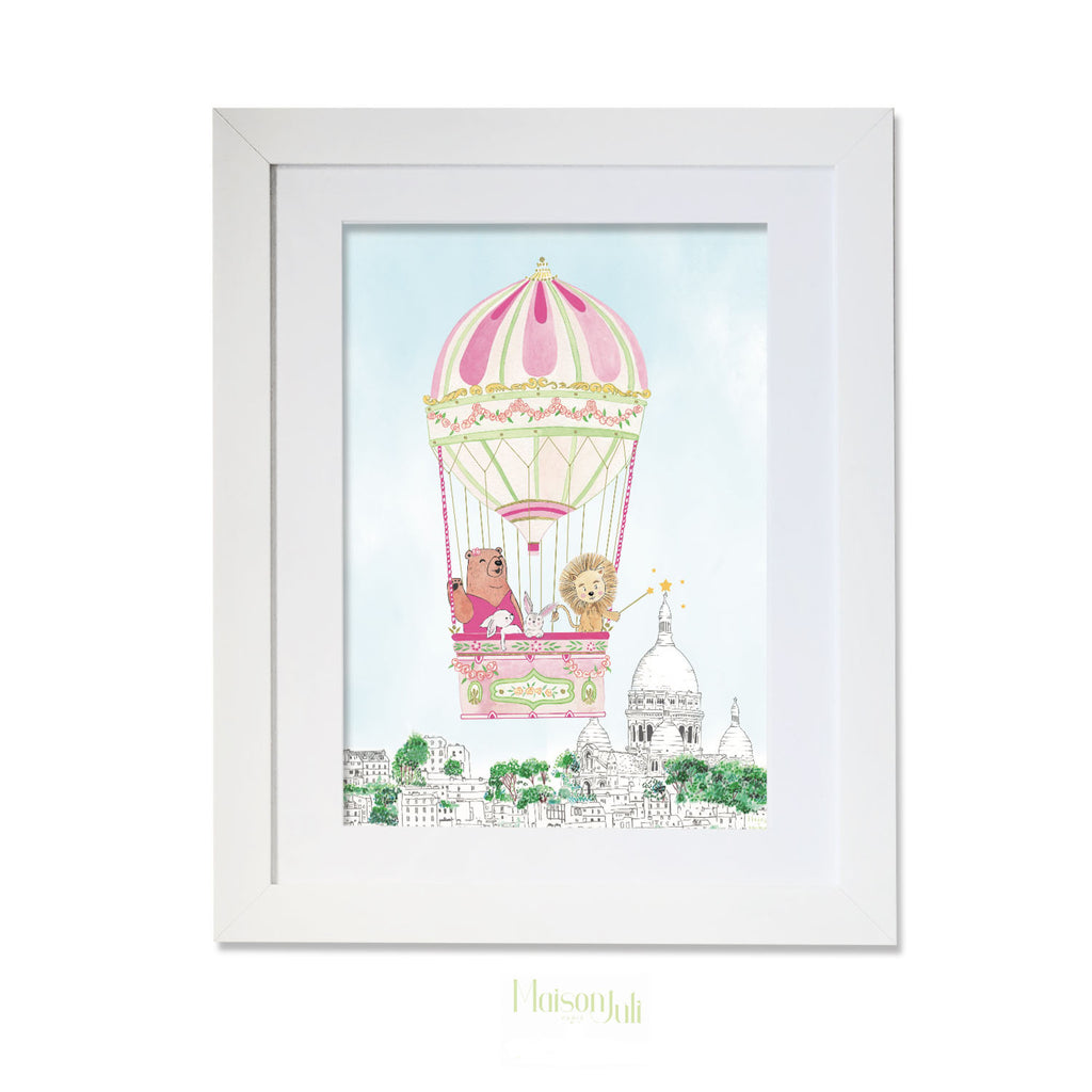 Hot Air Balloon of Montmartre Pink Print - Nursery Artwork - The Baby Service