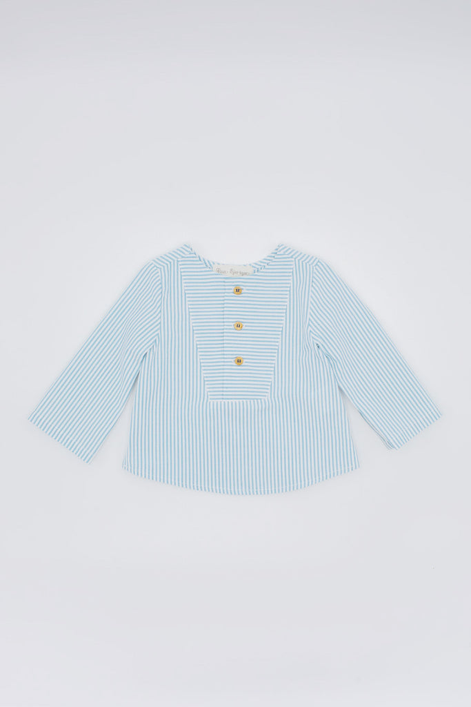 Fina Ejerique - Blue Striped Shirt with White Twill Shorts Set - The Baby Service