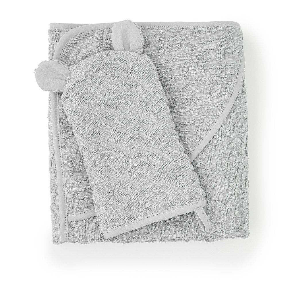 Cam Cam Copenhagen New Born Baby Bath Wash Glove in Grey with Towel