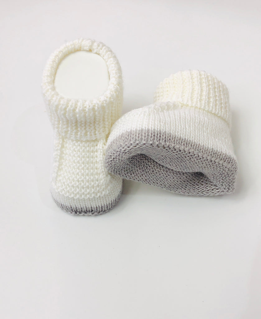 White & Grey, Knitted Baby Booties Love In Kyo