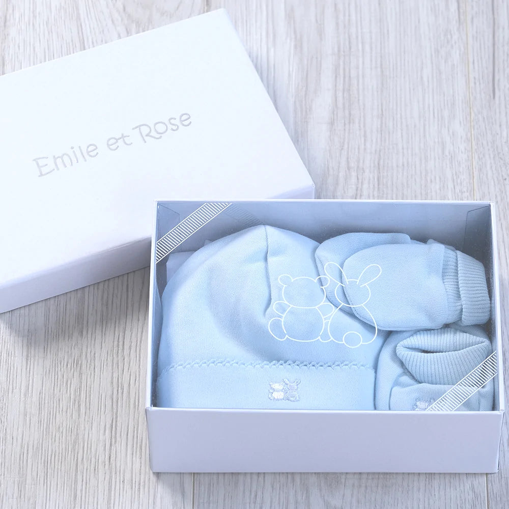 Emile et Rose - Baby Hat Bootie and Mitt Gift Set Blue - Luxury Baby Gifts - The Baby Service
