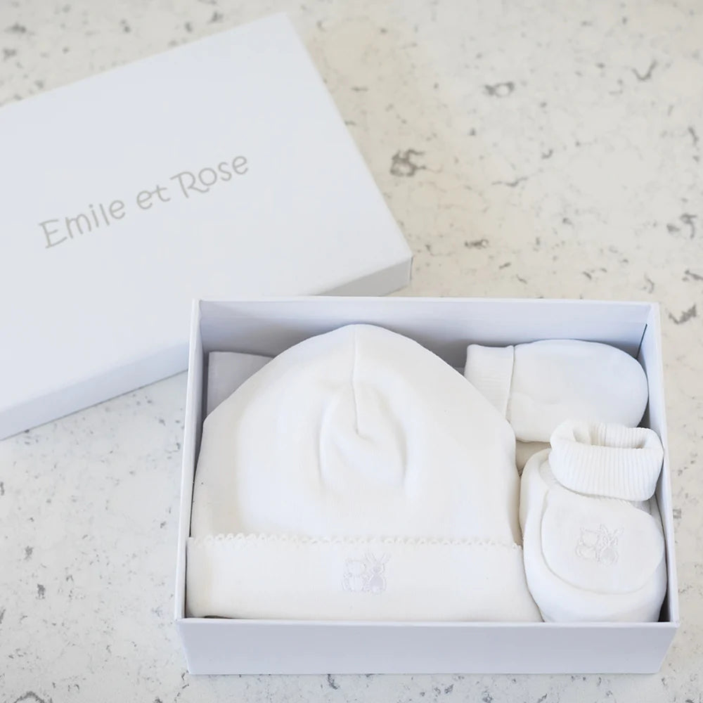 Emile et Rose - Baby Hat Bootie and Mitt Gift Set White - New Gifts - The Baby Service