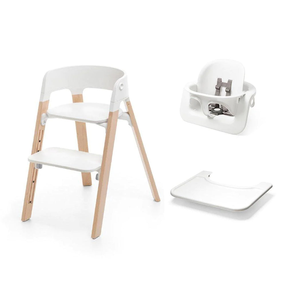Stokke Steps Chair Bundle Set - White and Natural - The Baby Service