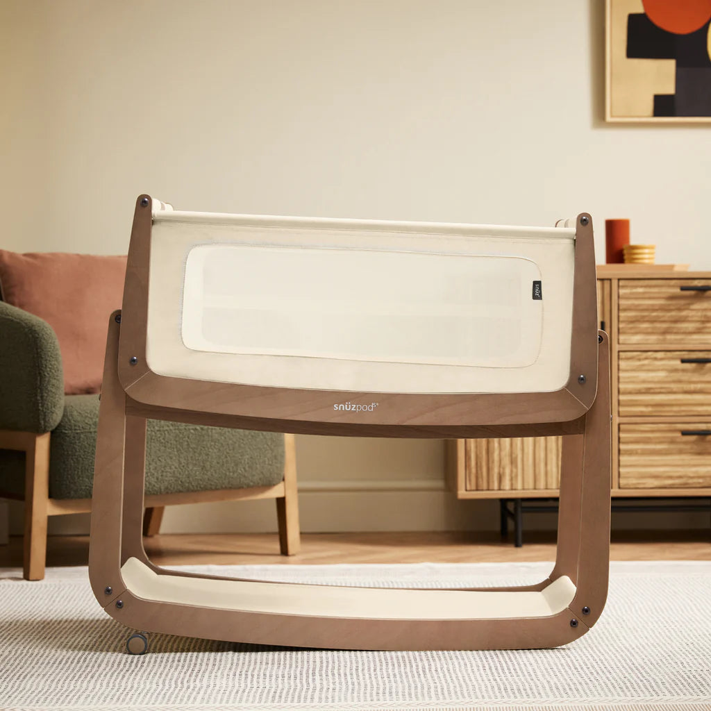 SnuzPod 5 Bedside Crib - Walnut - The Baby Service - Tilt