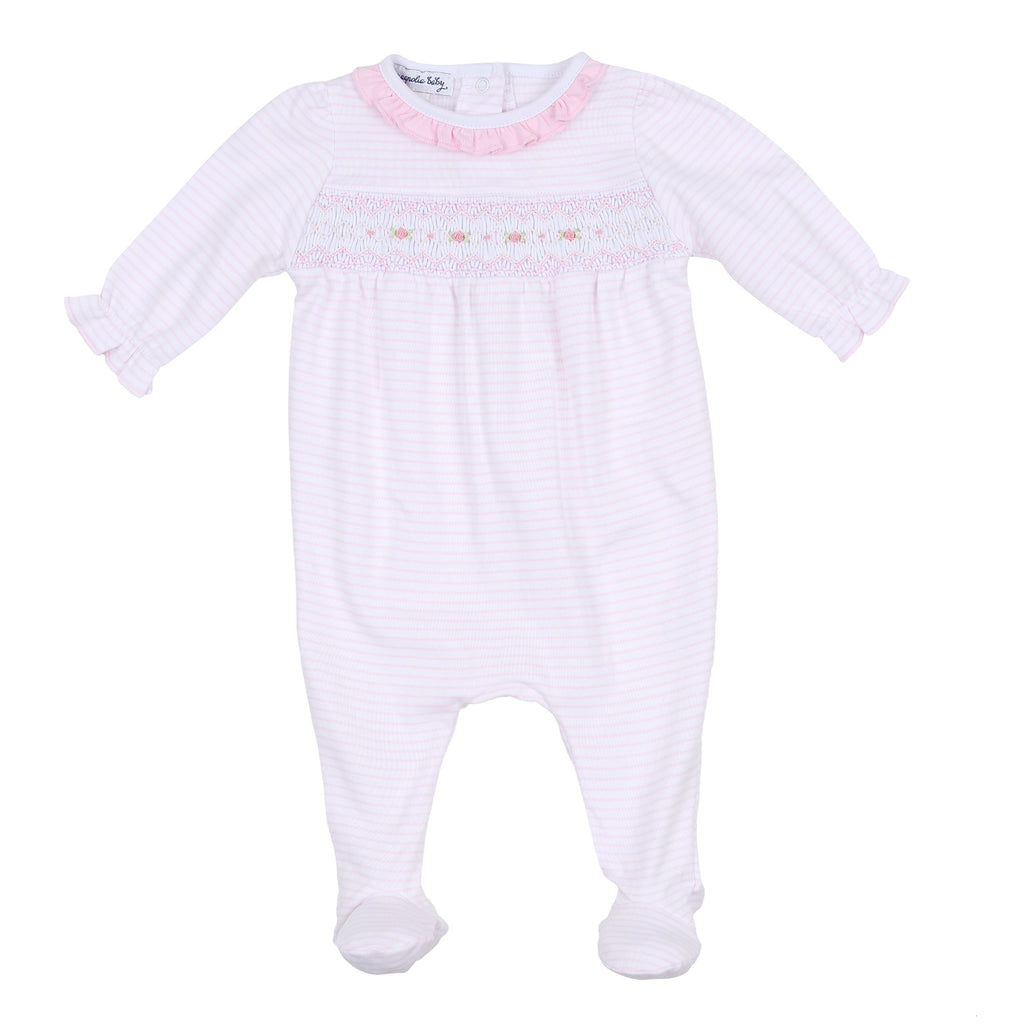 Magnolia Baby - Katie and Kyle Pink Smock Ruffle Girl Footie - The Baby Service