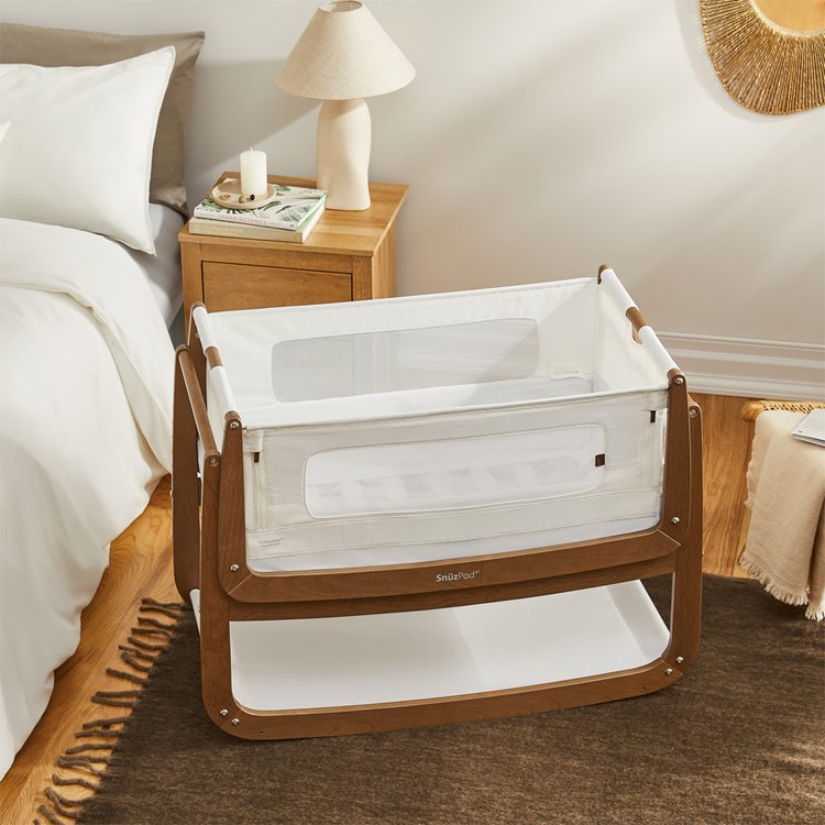 SnuzPod4 Bedside Crib The Natural Edit - Walnut - Lifestyle - The Baby Service