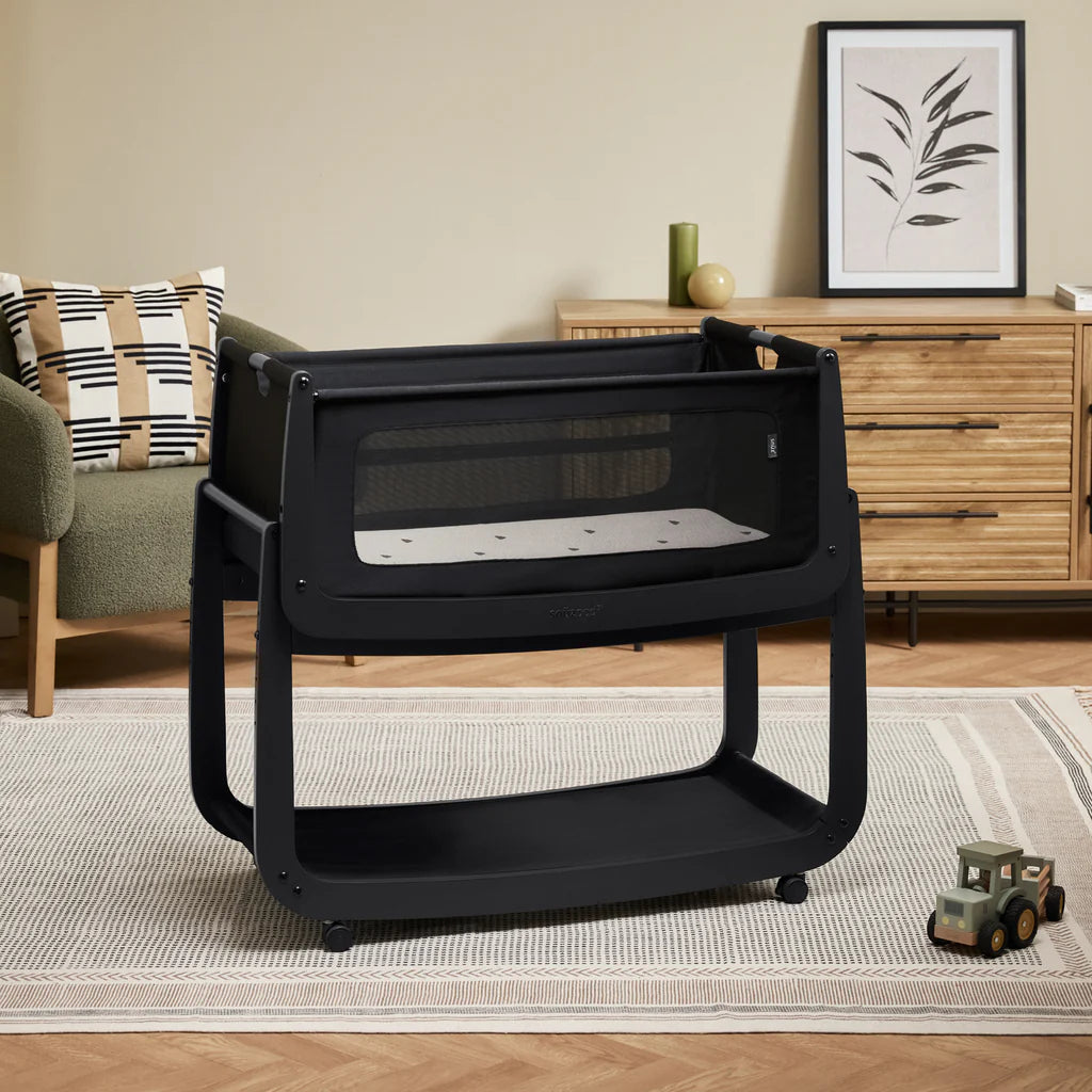 SnuzPod 5 Bedside Crib - Graphite - Wheels - The Baby Service