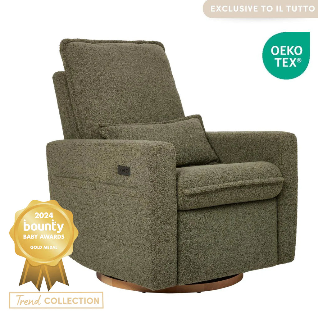 Frankie Electric Recliner Glider Nursery Chair in Olive Teddy - The Baby Service - 