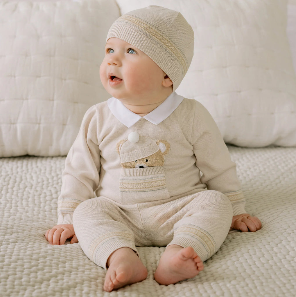 Emile et Rose - Hudson Stone Knit Teddy Outfit and Hat - The Baby Service - 