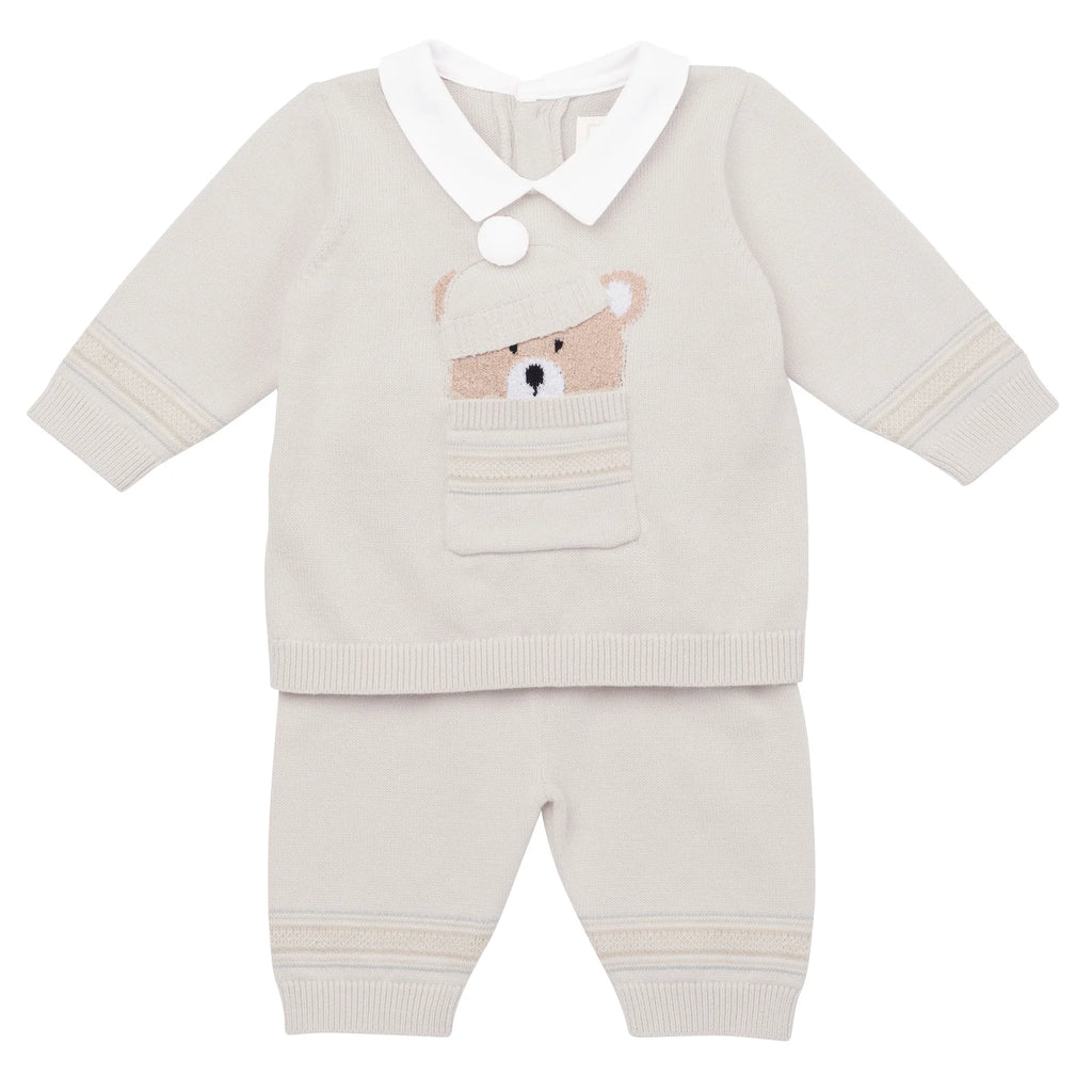 Emile et Rose - Hudson Stone Knit Teddy Outfit and Hat - The Baby Service - 