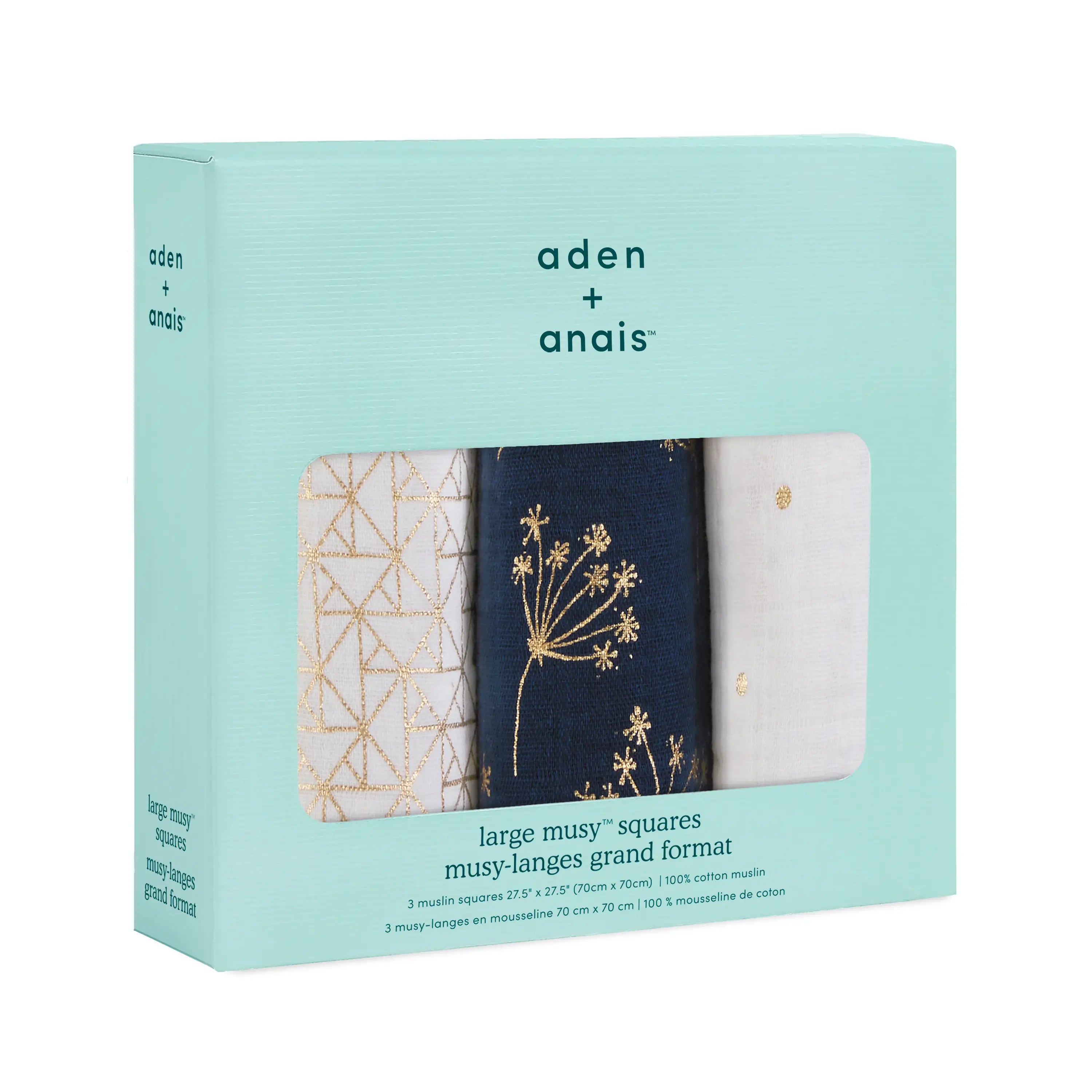 Aden Anais Metallic Gold Deco Musy Muslin Squares 3 Pack Baby Service The Baby Service