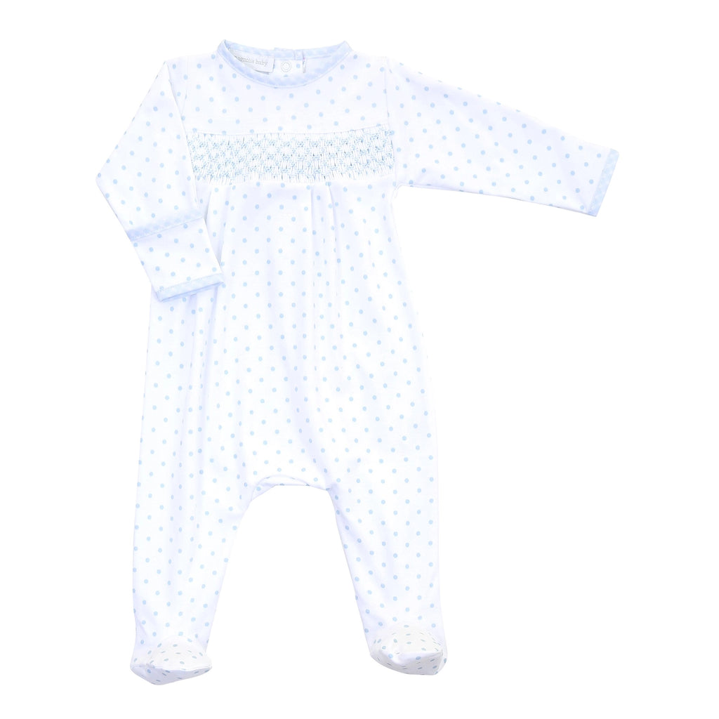 Magnolia Baby - Blue Gingham Dots Smocked Footie - The Baby Service