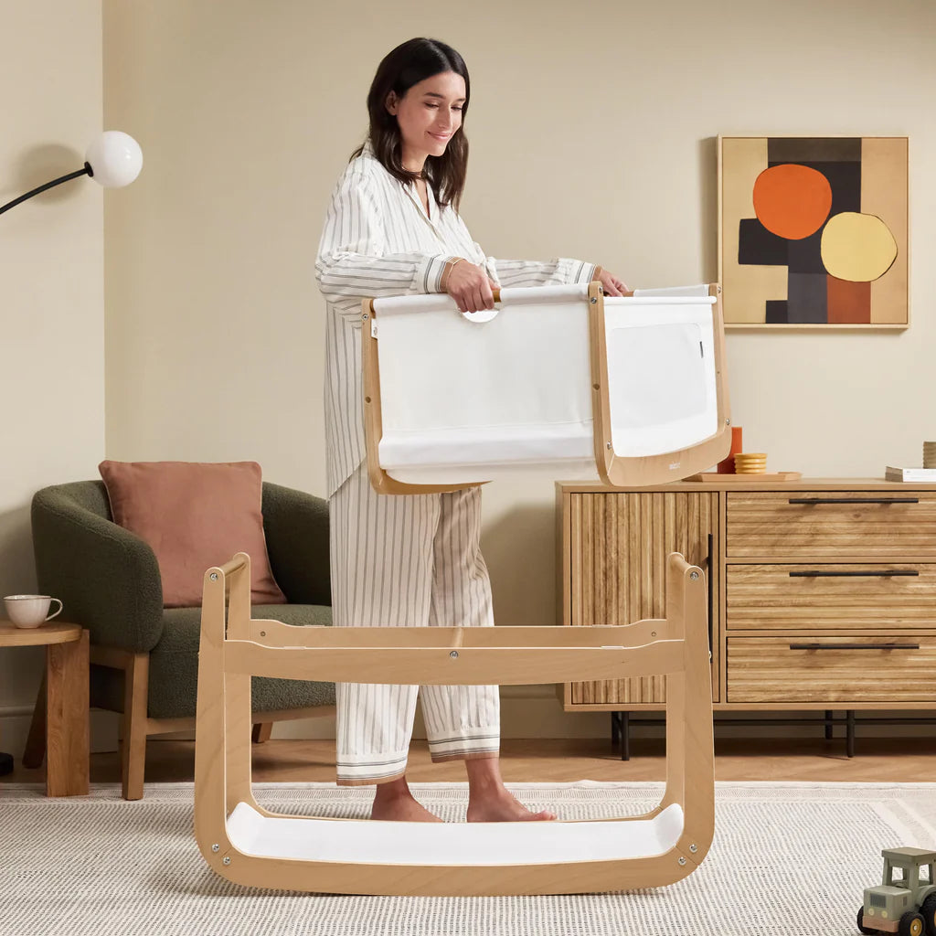 SnuzPod 5 Bedside Crib - Natural - Lifetyle - The Baby Service - Lift Off