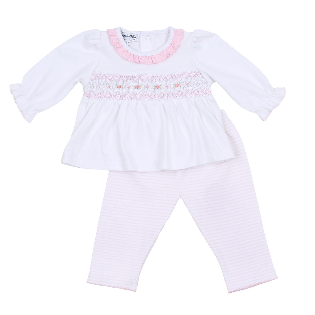 Magnolia Baby - Katie and Kyle Pink Smock Ruffle Girl 2 Peice Pant Set - The Baby Service