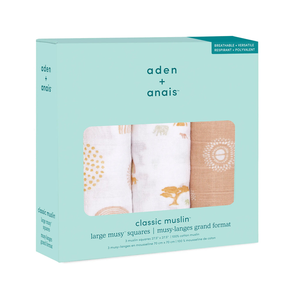 Aden + Anais Keep Rising Musy Muslin Squares 3 Pack - Boxed - The Baby Service