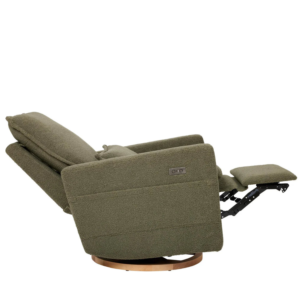 Frankie Electric Recliner Glider Nursery Chair in Olive Teddy - The Baby Service - Full Recline