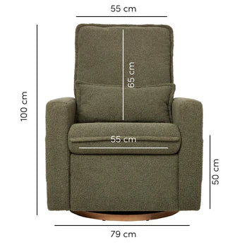 Frankie Electric Recliner Glider Nursery Chair in Olive Teddy - The Baby Service - Dimensions