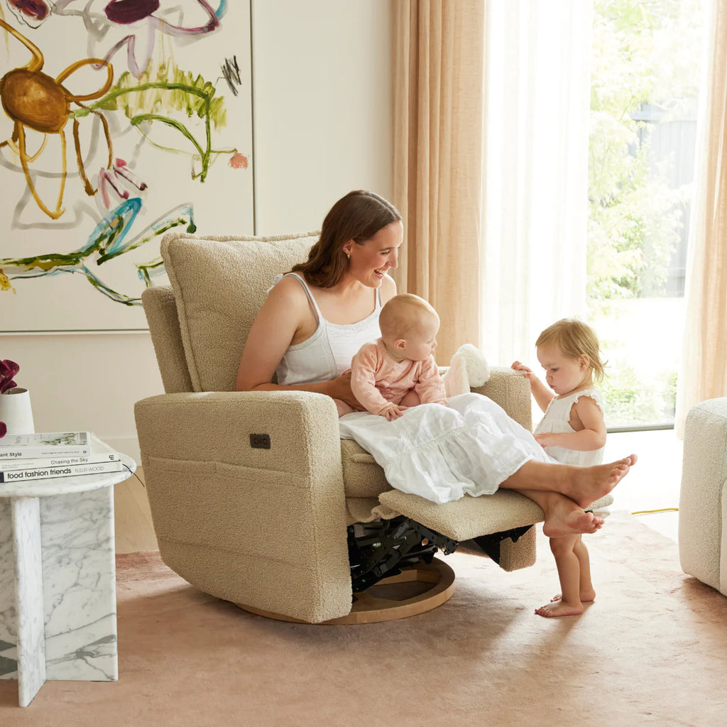 Frankie Electric Recliner Glider Nursery Chair in Taupe Teddy - The Baby Service - Lifestyle
