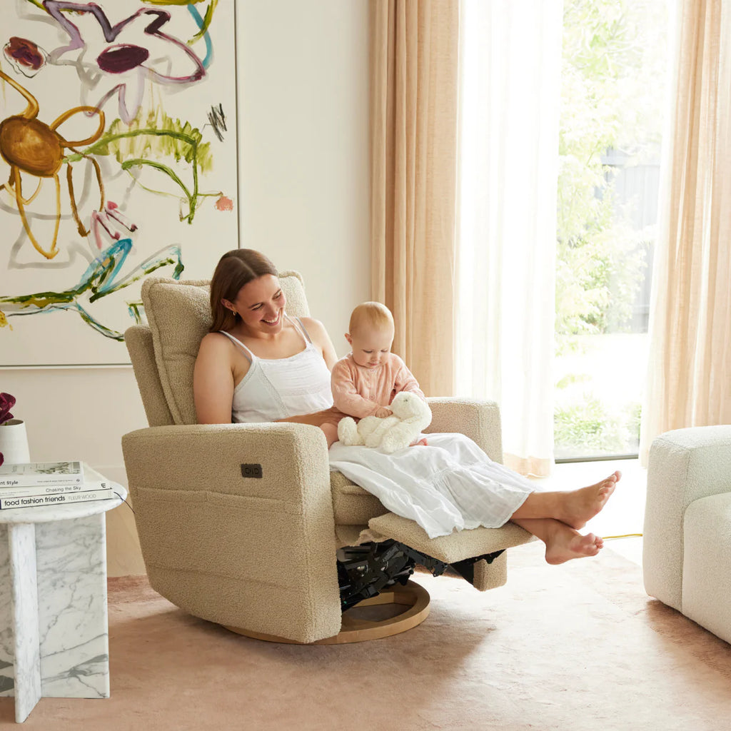 Frankie Electric Recliner Glider Nursery Chair in Taupe Teddy - The Baby Service - Lifestyle