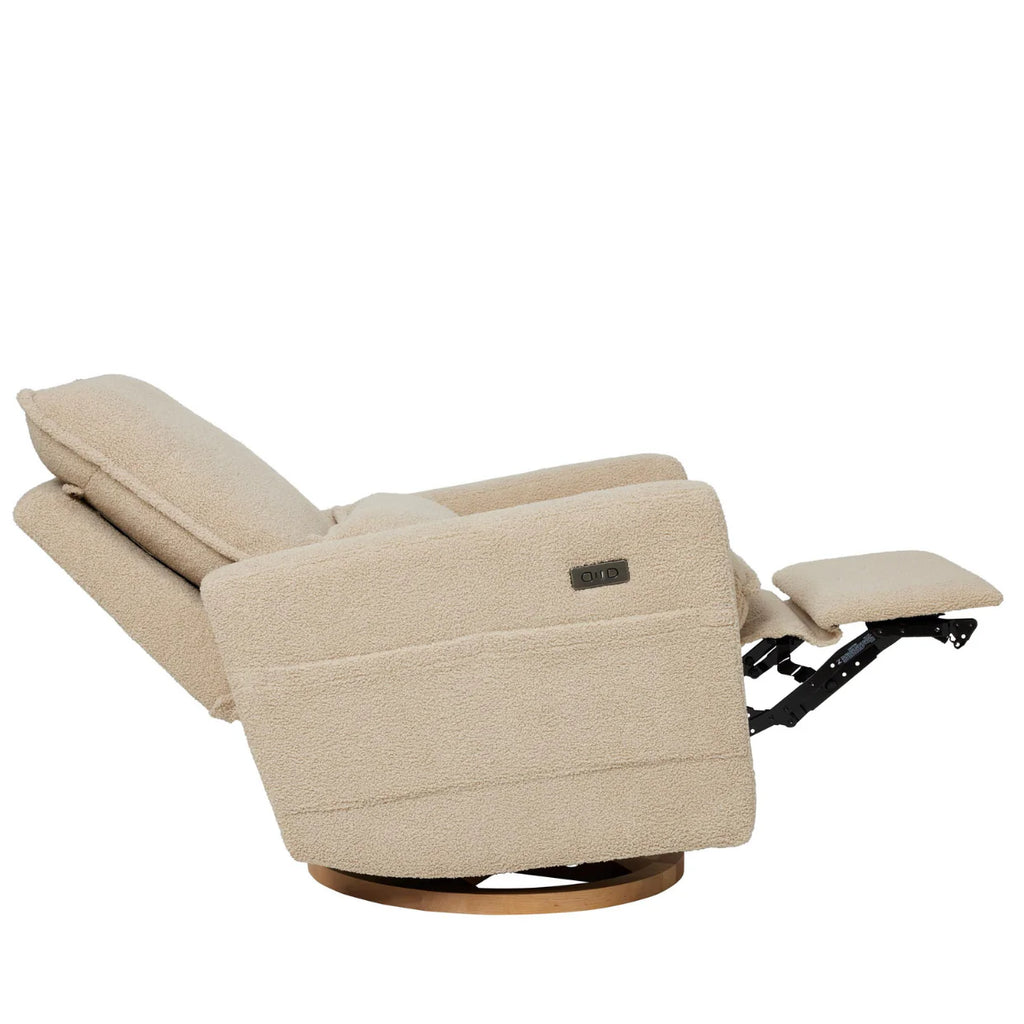 Frankie Electric Recliner Glider Nursery Chair in Taupe Teddy - The Baby Service - Full Recline