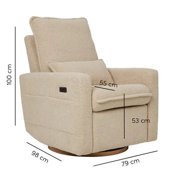 Frankie Electric Recliner Glider Nursery Chair in Taupe Teddy - The Baby Service - Measurements