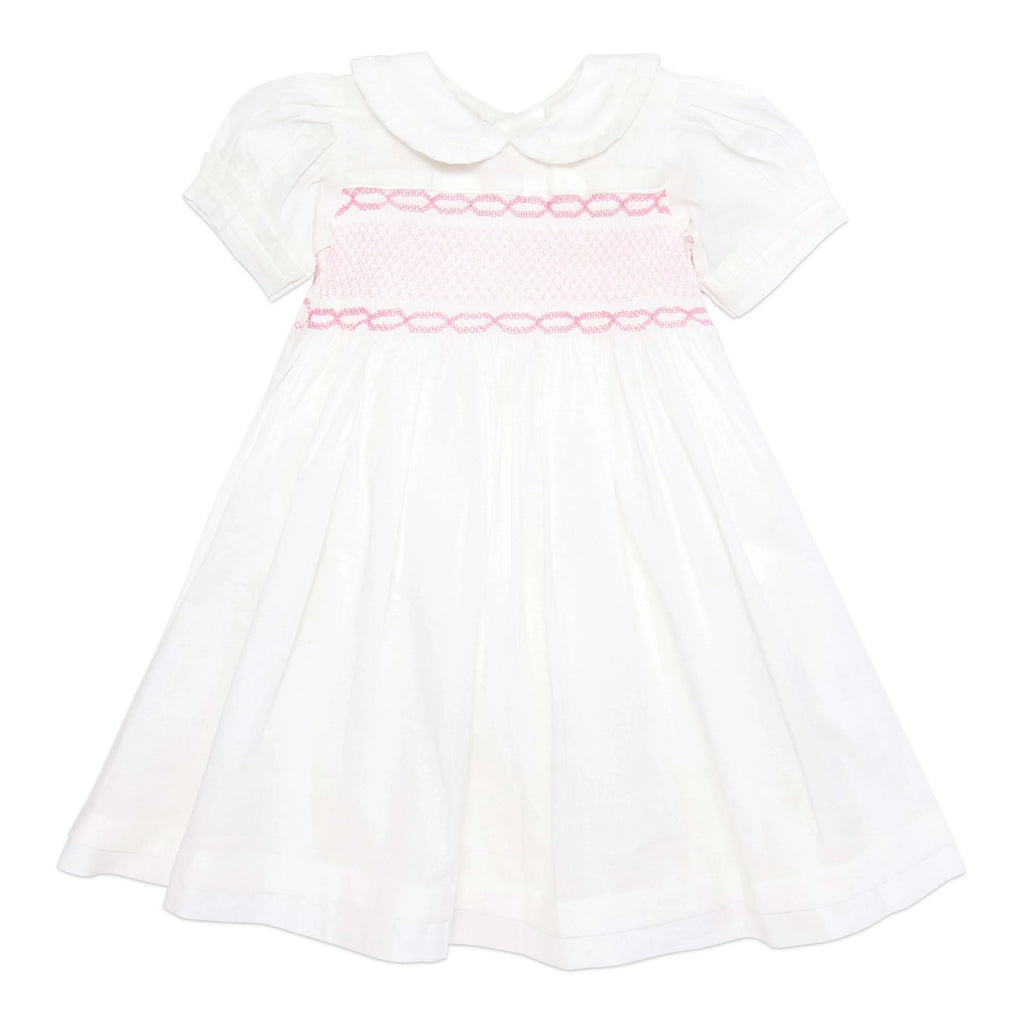 Cute Couture - Nadine White and Pink Smocked Dress - The Baby Service