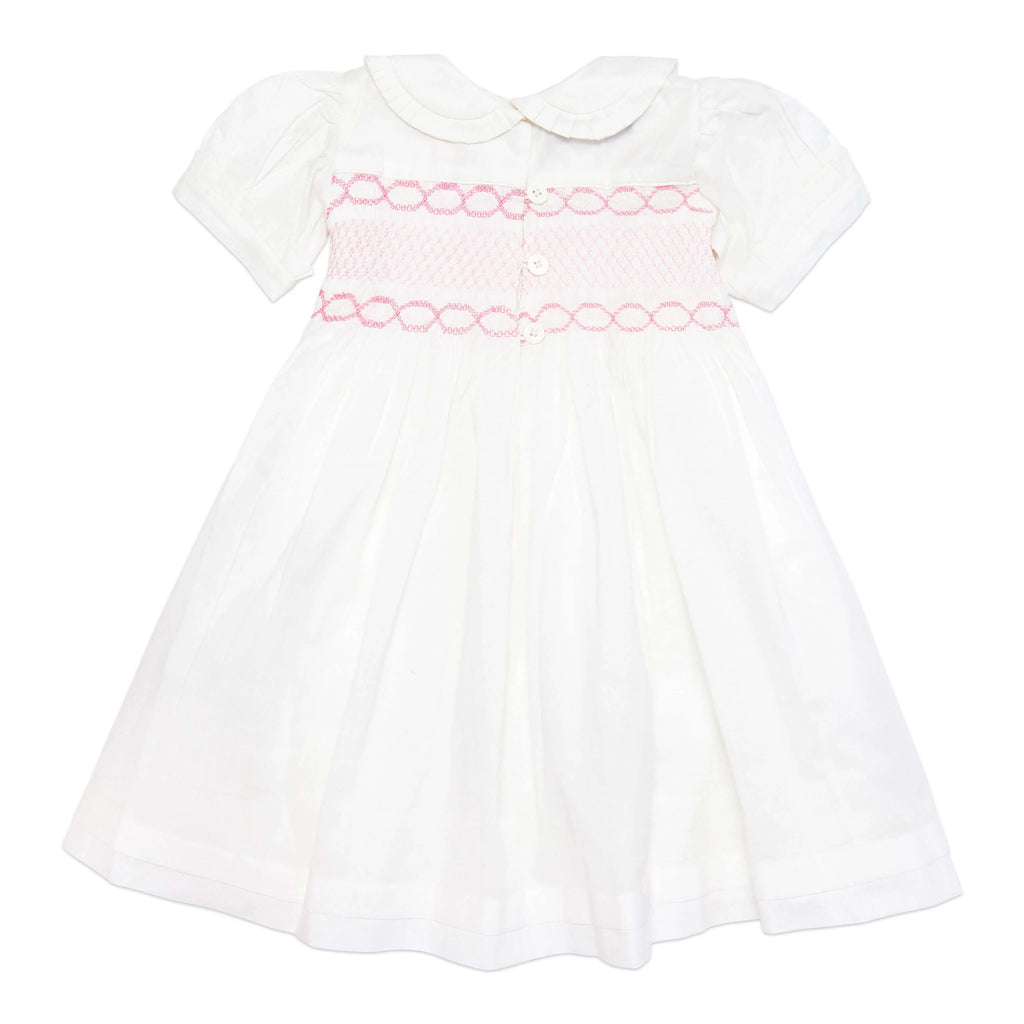 Cute Couture - Nadine White and Pink Smocked Dress - Girls Clothing - The Baby Service