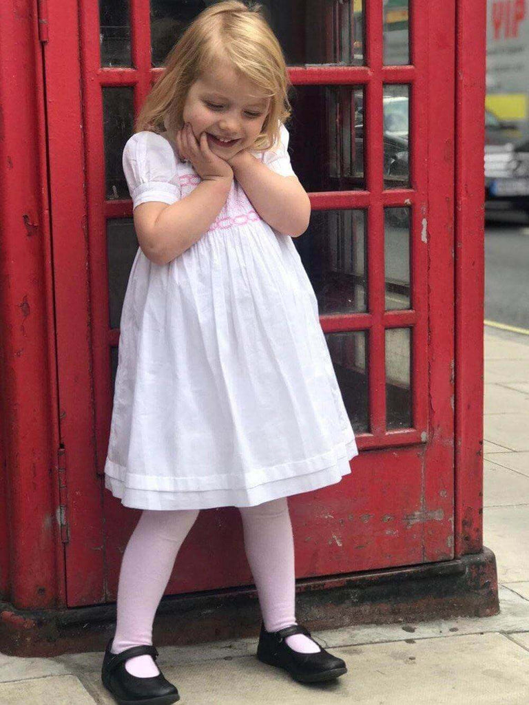 Cute Couture - Nadine White and Pink Smocked Dress - The Baby Service