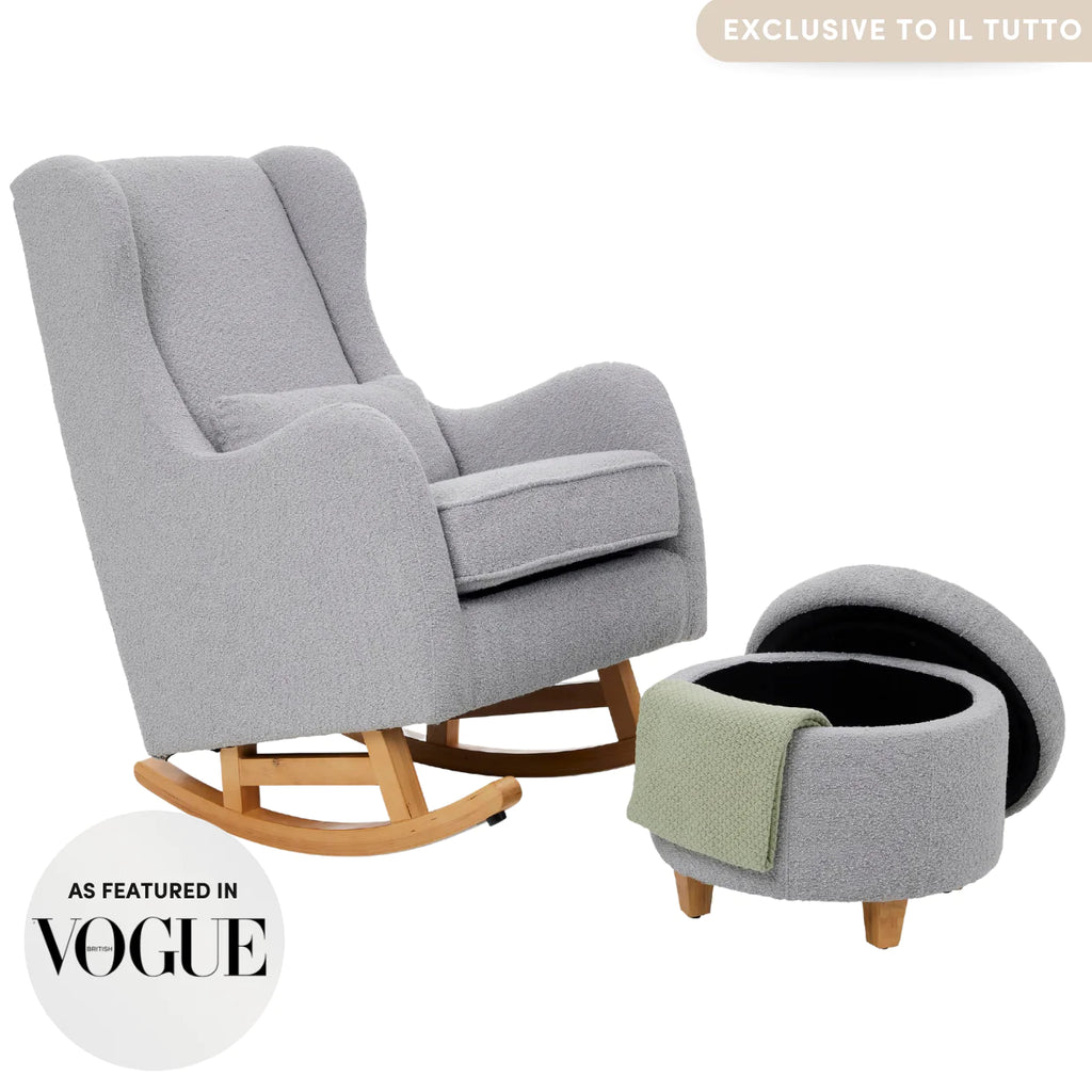 iL Tutto - Olivia Rocking Nursery Chair & Footstool in Shadow Bouclé - The Baby Service