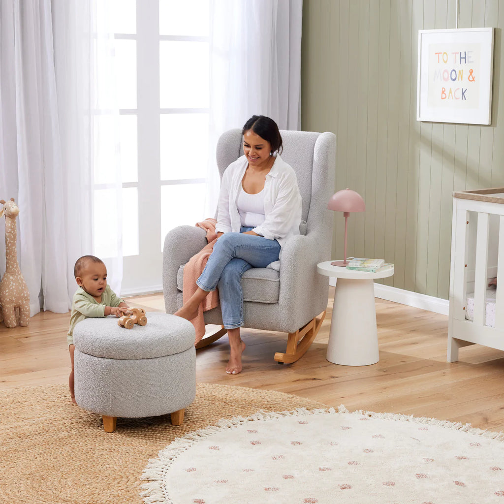 iL Tutto - Olivia Rocking Nursery Chair & Footstool in Shadow Bouclé - Lifestyle - The Baby Service