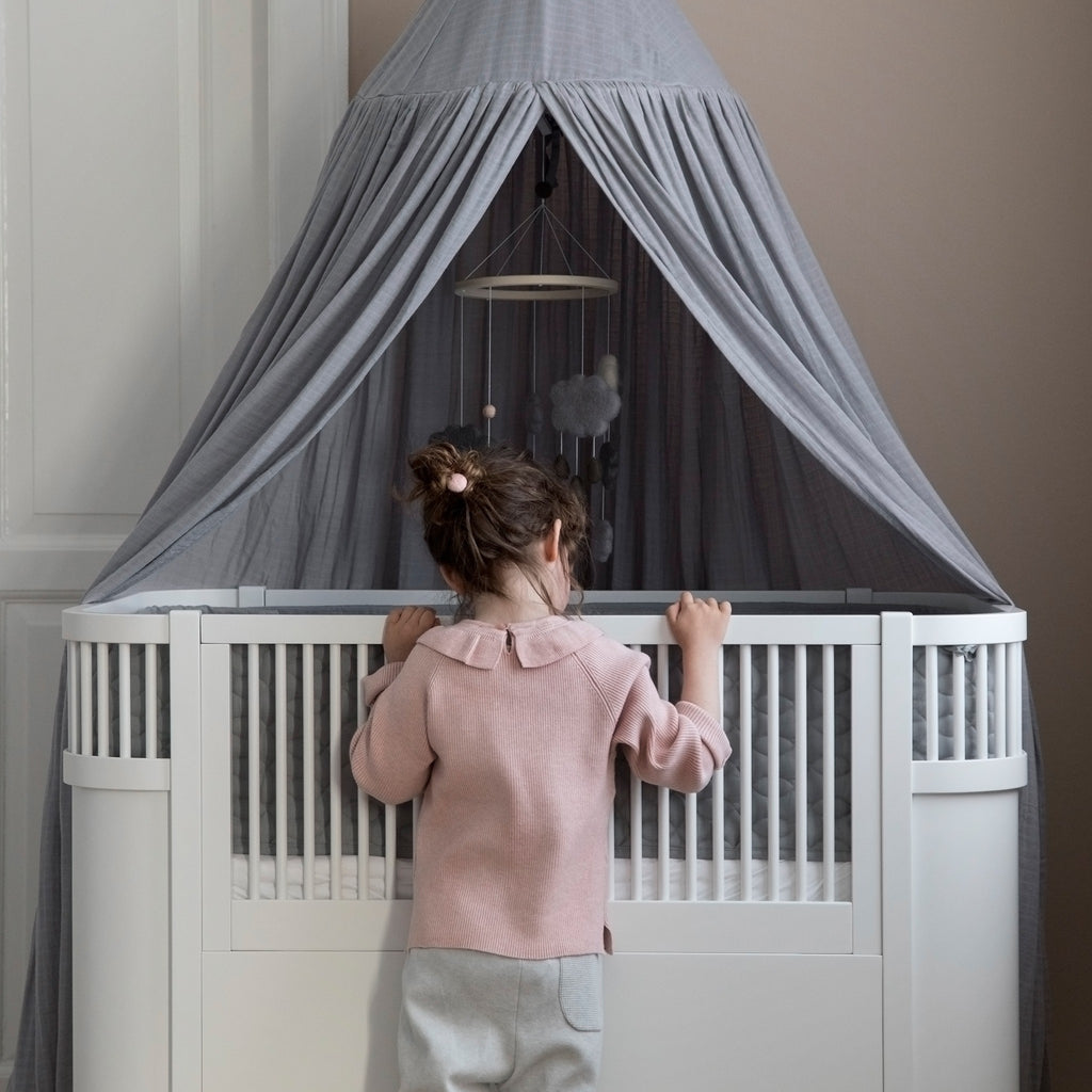 Sebra Cot Bed Baby & Junior - Classic White - Blue Canopy