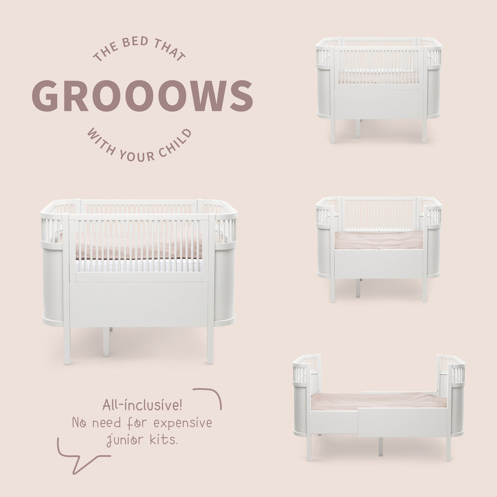Sebra Cot Bed Baby & Junior - Classic White - How the bed grows
