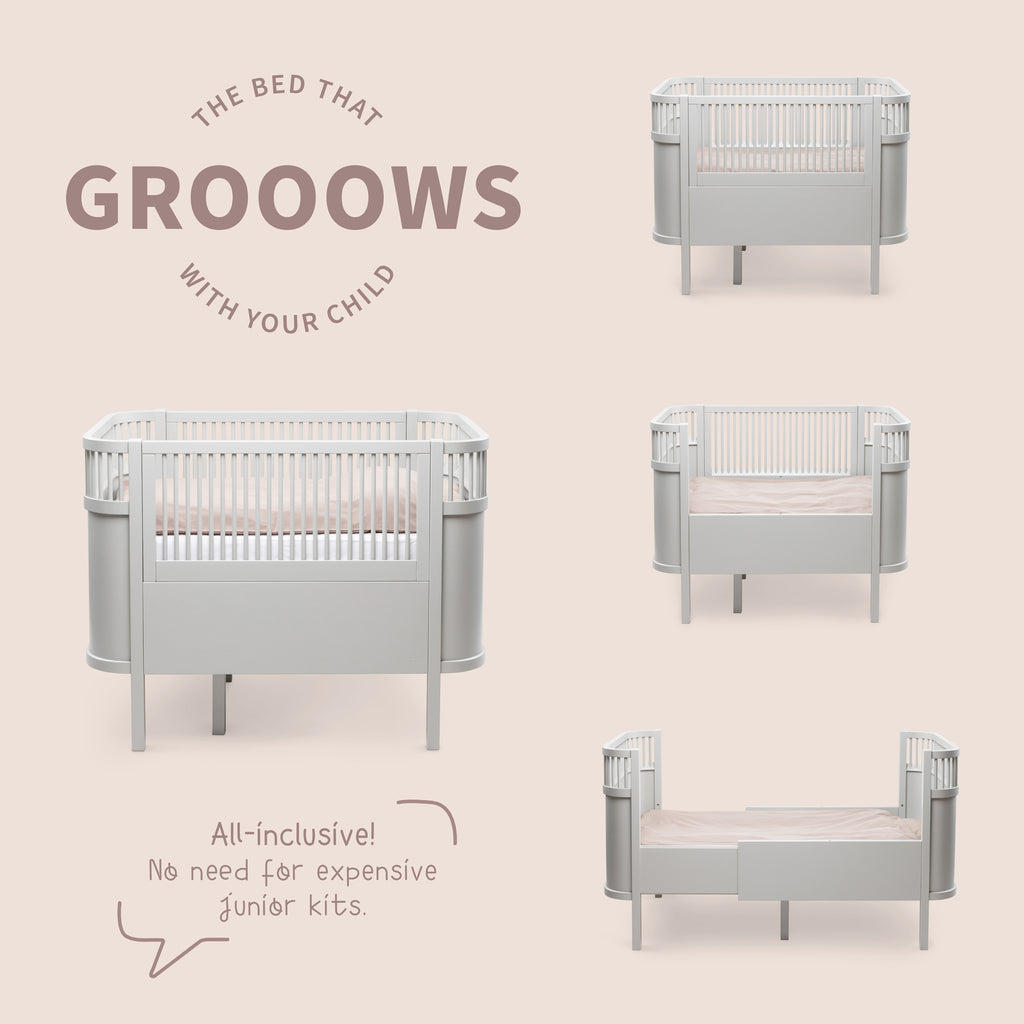 Sebra Cot Bed Baby & Junior - Stone grey - Grows with Child
