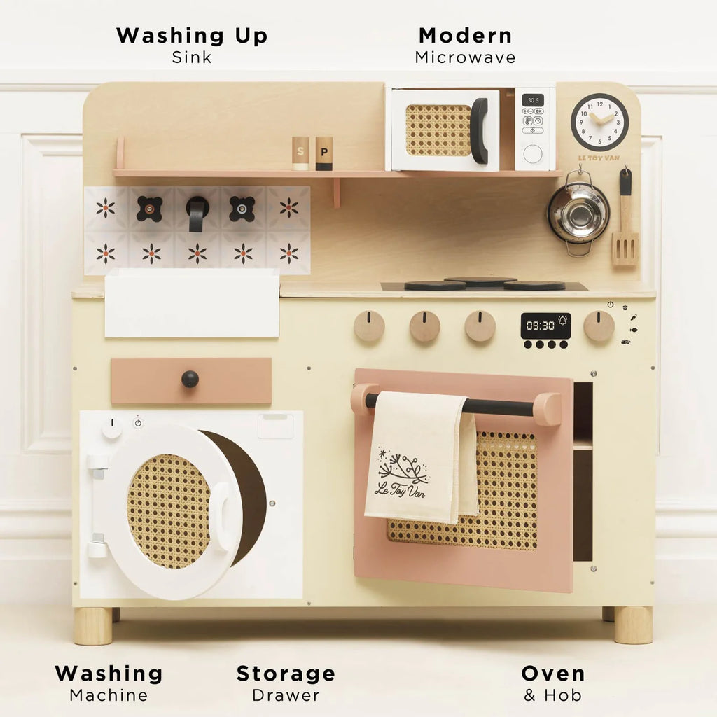 Le Toy Van - Rattan Family Wooden Play Kitchen - Description - The Baby Service